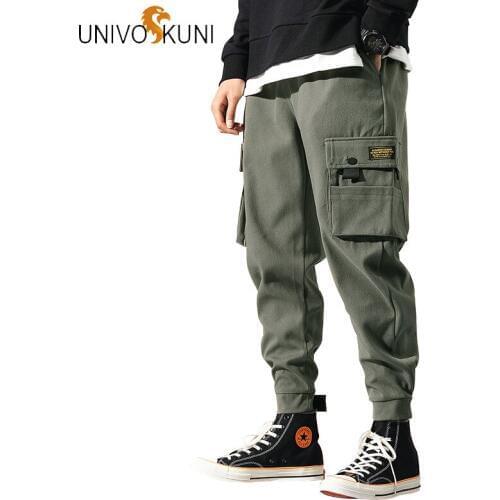UNIVOS KUNI Solid Color Pants 2019 Mens Fashion Baggy Tactical Trouser Hip Hop Casual Cotton Multi Pockets Pants Streetwear J527
