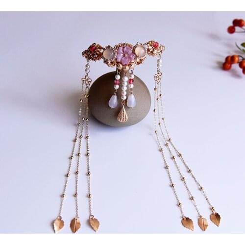 Vintage handmade Court lady bead tassel purple Hair crown bun accessories up do Headwear for kimono hanfu COSPLAY