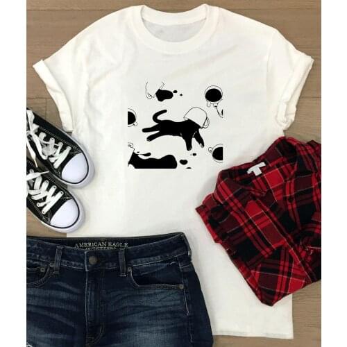 New kawaii Coffee and Cat Gothic cute t-shirt women fashion 100% Cotton grunge street style graphic funny unisex tee top tshirts