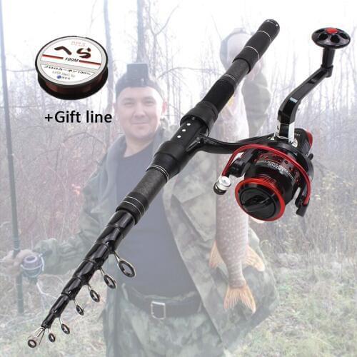 1.8m-3.0m Portable Carbon Fiber Telescopic Fishing Rod Portable Spinning Rod and Spinning Reels Multifunction carp pole set