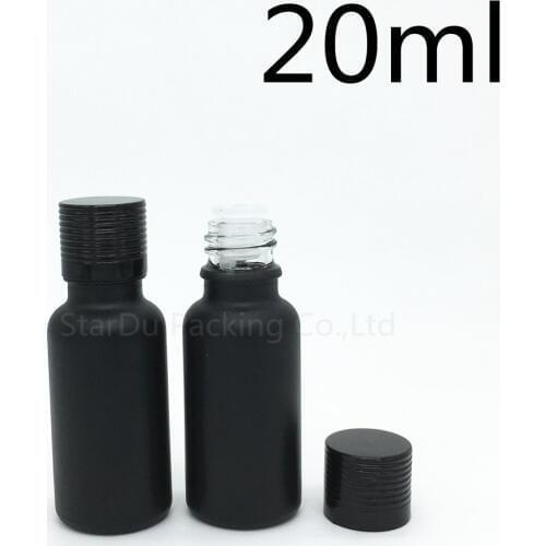 Free Shipping 10pcs 20ML Black Frosted Glass Bottle 20ml Vials Essential Oil Bottle with black Aluminum cover Perfume bottles