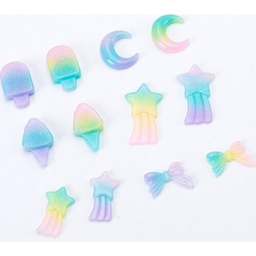 10pcs/lot Gradient ice cream，moon Flatback Resin Cabochons for Jewelry DIY Multicolor Hair Bow Crafts Making Embellishments DIY