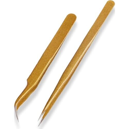 2 pcs Pro Straight & Curve Tweezers Eyelash Extension Tool False Eyelashes Makeup Beauty Stainless Steel Tweezers