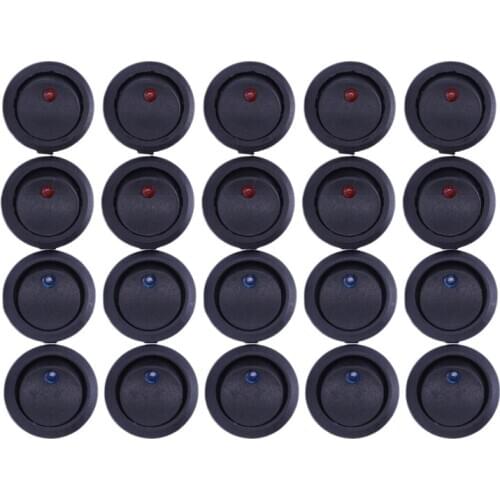 20 Pcs 12V 20A Amps On/Off/ 3 Position Terminal Round Rocker LED Toggle Switch Blue & Red