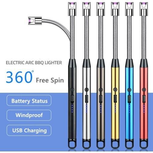 360 Degree Flexible Arc USB Electric Rechargeable Flameless Lighters Windproof Plasma Kitchen Gas Stove Candle BBQ Lighter