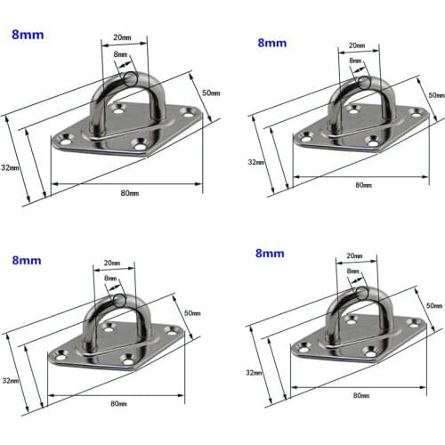 4pcs Marine Grade 8mm Stainless Steel 316 Ceiling Wall Mount Hook Heavy Duty Anchor Eye Plate For Boat Yoga Swings Hammocks