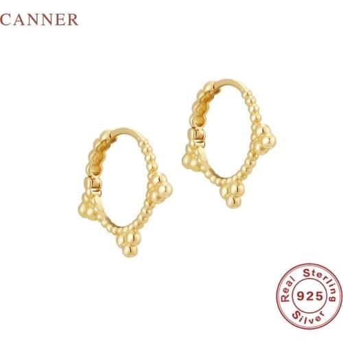 CANNER Simple Three Ball Dot Earrings For Women 100% Real 925 Sterling Silver Earrings Hoops Korean Fine Jewelry Pendientes