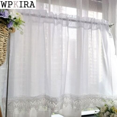 White Lace Bottom Short Curtain Kitchen Sheer Drape Small Window Voile Blinds Coffee Balcony Special Rod Partition 184F#D
