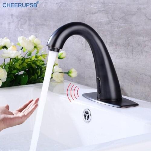 Bathroom Basin Touchless Faucet Single Cold Motion Sensor Crane Bronze Black Automatic Faucets Deck Mount Infrared Sense Taps