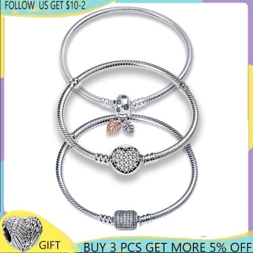 Genuine 100% Sterling Silver Bracelet Suitable For Original Design Beads Charms Bangle DIY Jewelry Making Women Gifts Wholesal