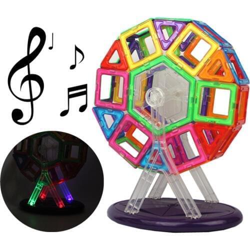 Designer Large Size Magnetic Square Plastic Building blocks Ferris Wheel With Music Light 46PCS Funny Birthday Gift For Kids
