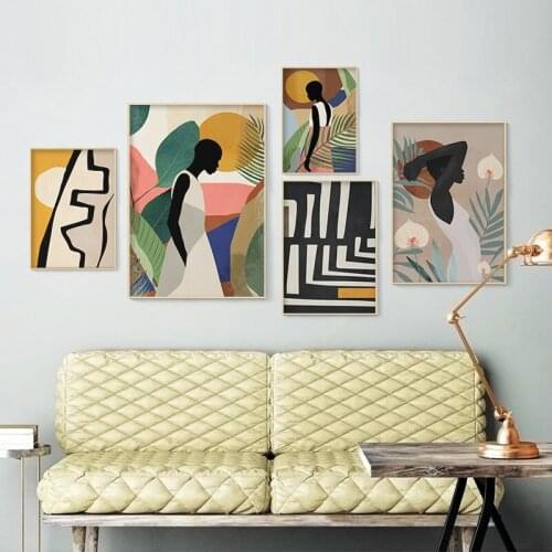 Geometric Abstract Canvas painting Scandinavian Poster and Prints Vintage Girl Wall Art Pictures for Living Room Kitchen Decor