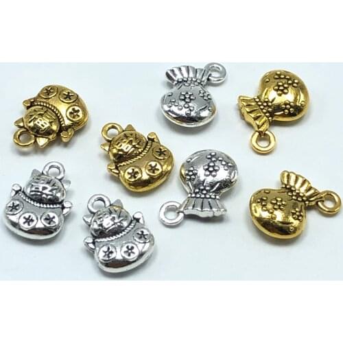 JunKang 10pcs lucky cat bag pendant DIY handmade bracelet necklace jewelry making accessories