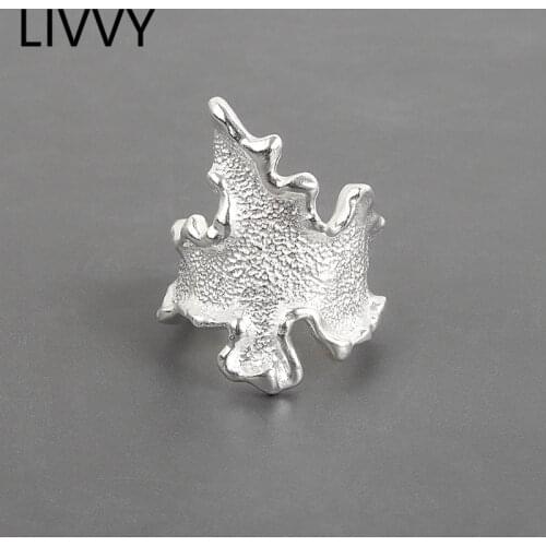 LIVVY Silver Color New Leaf Shaped Irregular Gold Color Ring Female Simple Temperament Concave Wave Party Accessories Gifts