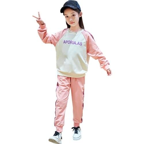 Two-Piece Sportswear Set Girls Casual Pullover and Trousers Cotton Long Sleeve Sweatpants Teen Tracksuits Autumn Tops Pants