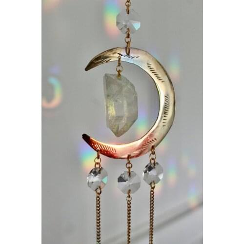 Quartz Moon Sun Catcher - Boho Home Decor -Gypsy Celestial Gifts for new House- Moon Sun Catcher,Occult Decor