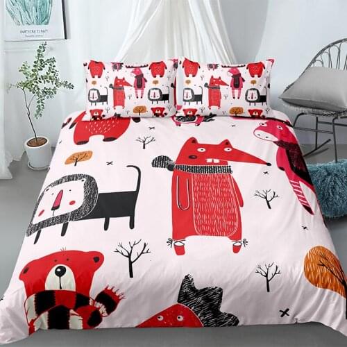 Lovely Red Fox 3D Print Bedding Set Duvet Covers Pillowcases Comforter Bedding Set Bedclothes Bed Linen Home Cartoon Animal Kids