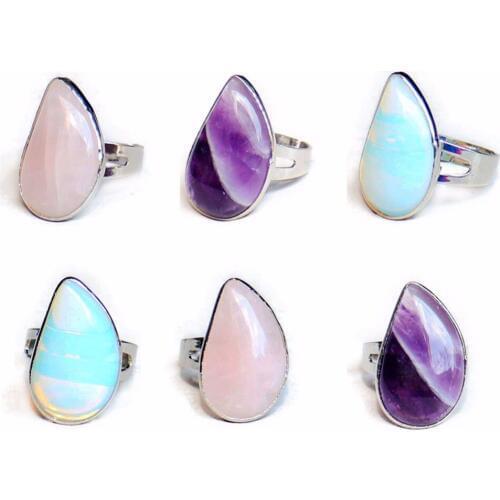 Natural Stone Fashion Ring Opal Ring Pink Quartz For Women Trendy Party Wedding Jewelry Water Drop Drusy Free Shipping