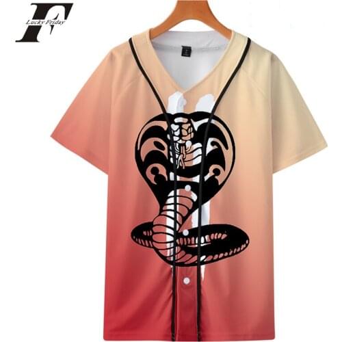 Cobra Kai Shirt Snake Print 3D Short Sleeve V Neck Jerseys Shirt Janpan Streetwear Action Role Male Free Shipping And Wholesale