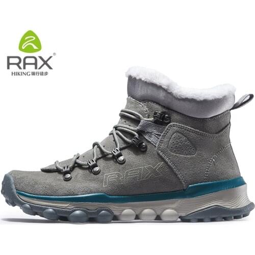 RAX Mens Hiking Boots Genuine Leather Shoes Winter Hiking Boots For Men Outdoor Warm Hiking Shoes Sneakers Walking Shoes Man