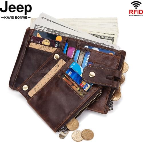 KAVIS 2021 Cowhide Leather Mens Wallet Small Coin Purse Card Holder Fashion Portomonee Hasp Money Pockect