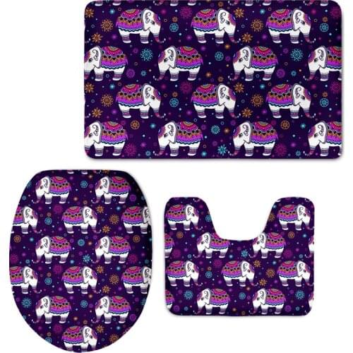 Boho Elephant Mandala Print Toilet Seat Cover Set Bathroom Decror Accessories Prevent Splashing Commode Lid Pad Non-Slip Carpets