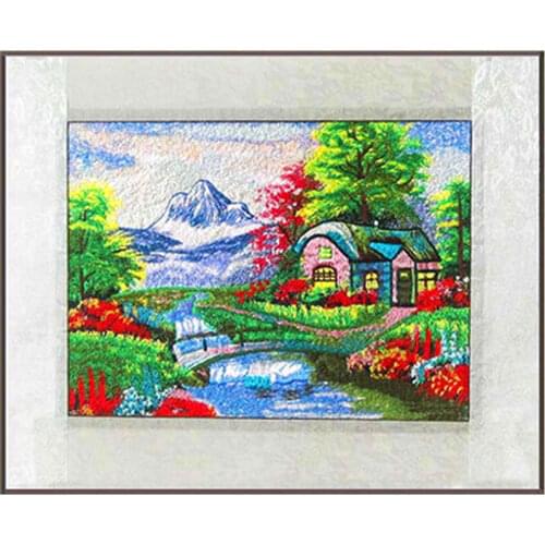 Embroidery finished / Suzhou Classical Embroidery / Purple silk decorative painting landscape / Cross Stitch finished