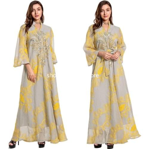 Sequined African Dresses for Women Summer Sexy 2021 African Women Long Sleeve Plus Size V-neck Long Dress