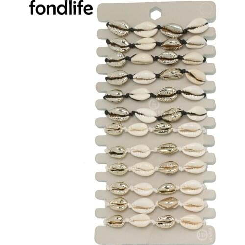 Five Cowrie Seashells Wax String Handmade Bracelet Women 2021 New Fashion 12pcs Wholesale Summer Beach Surf Chic Jewelry Present
