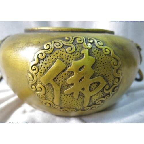 China pure brass fine workmanship carved tiger head buddha incense burner Statue