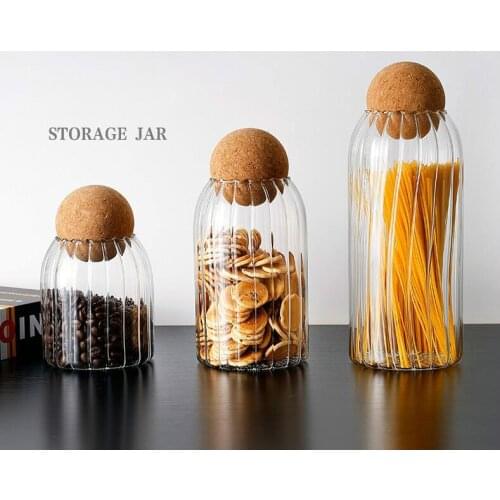 Glass jar with lid Kitchen storage Bottle jars with cork Spices Coffee Cereal Container Organizer Cans Seasoning Spice tank