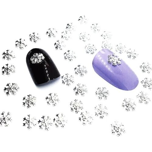 20Pcs Snowflake Nail Art Decoration 3d Charms Jewelry Silver Winter Style Studs for Christmas Metal Manicure Kawaii Supplies