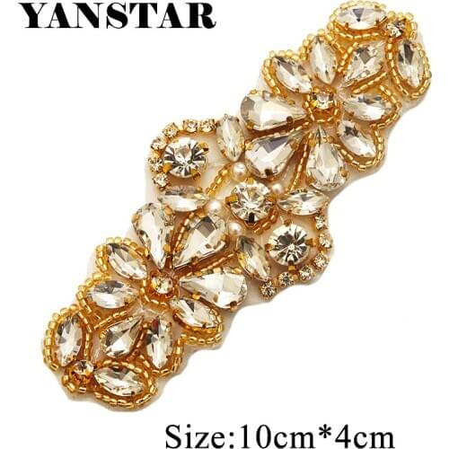 YANSTAR 10PCS Handmade Gold Clear Crystal Rhinestones Appliques For Wedding Bridal Dress Belt Rhinestones Accessories YS885