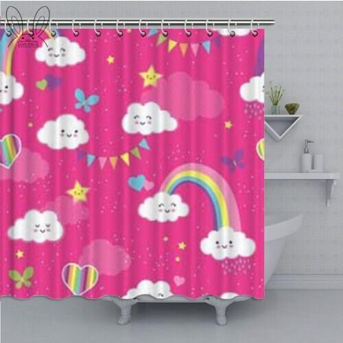 Lovely Rainbow Kids Shower Curtains for Boys Girls Room Children Bathroom Curtain Waterproof Polyester Bathroom Curtain Shower