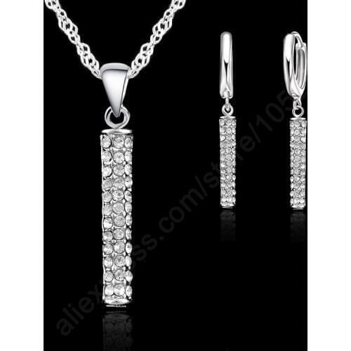 Cubic Zirconia Woman Loop Earring Pendant Necklace Jewelry 925 Sterling Silver White Gold Color Top Quality Fashion Set