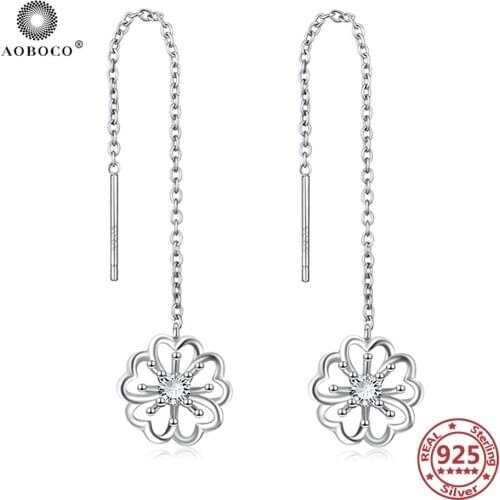 AOBOCO 925 Sterling Silver Daisy Drop Earring Threader Dangle Earring for Woman Trendy Jewelry Mothers Day Gift Graduation Gift