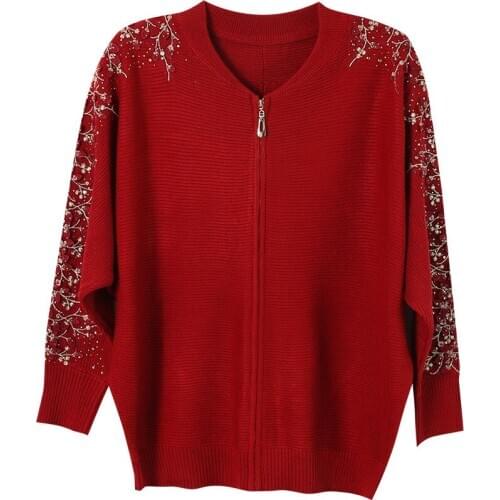 Women Cardigan Sweater Jacket Spring Autumn New Middle-aged Mother Fashion Embroidery flower Knit Sweater Outerwear Female R573