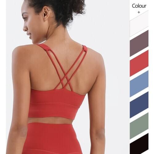 Skinny Cross Strappy Sport Bra Women Shockproof Fitness Crop Tops Push Up Underwear Nude Padded Sports Gym Yoga Bra Sportswear
