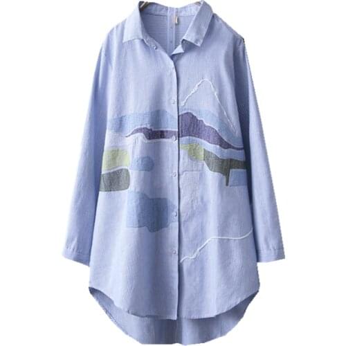 Womens Tops Fashion 2019 Spring Autumn Cotton Art Casual Shirt Femininas Long Sleeve Over Size Loose Blouse Women Clothes