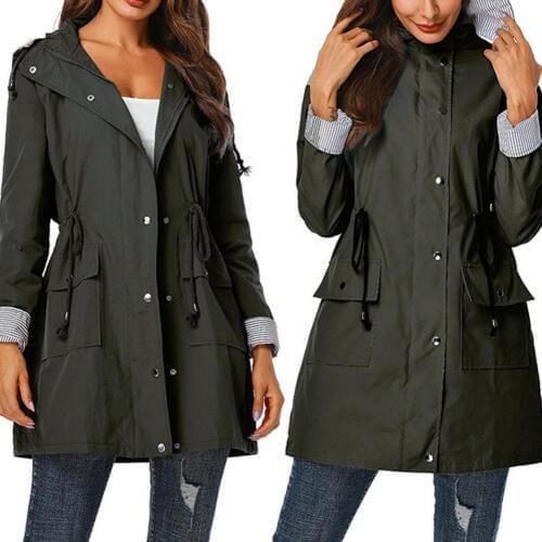Women Lady Trench Coat Waterproof Solid Color moda feminina Hooded Autumn Trench Coat Long Sleeve manteau femme Outwear тренч