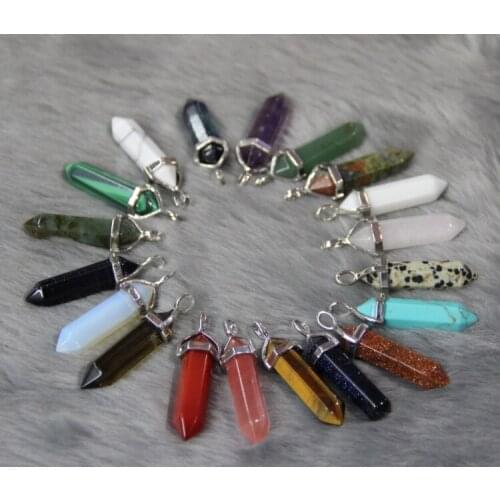 Natural Gems Stone Bullet Shape Women Real Charms Necklace Crystal Gem Stone Crystal Pendant Necklaces Many colors