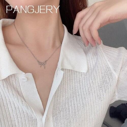 PANGJERY 925 Sterling Vintage Simple Bow Necklaces for Women New Fashion Luxury Irregular Geometric Birthday Party Jewelry Gifts