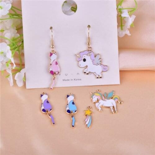 10pcs Cat Unicorn Horse Rainbow star Metal Charms Earring Bracelet DIY Jewelry Making