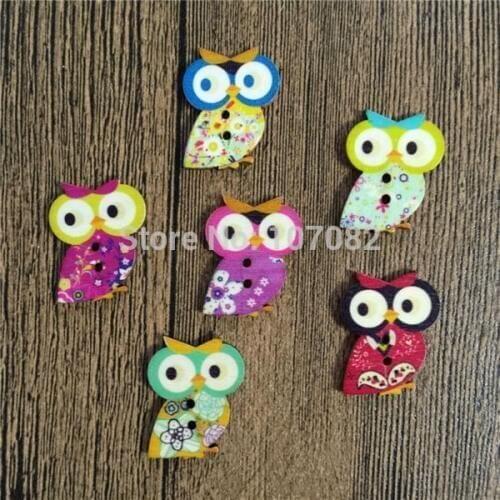 1000pcs 25x30mm Mixed Wood Owls Buttons Natural Sewing 2 Holes Cartoon Button Embellishments Crafts Scrapbooking Cardmaking