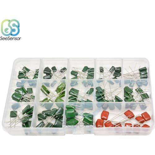 140pcs 14Value*10pcs 1nF-68nF 630V Polyester Film Capacitor Assorted Kit 2J102J 2J152J 2J222J 2J272J 2J332J 2J103J 2J473J 2J683J