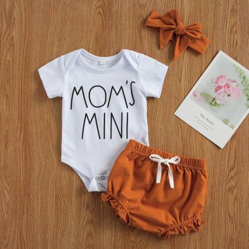 2021 Moms Mini Clothing Set For Newborn Baby Girls Summer Bodysuit Top Drawstring PP Shorts Hairband Infant Clothes Suit Outfit