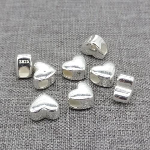 8pcs of 925 Sterling Silver Shiny Plain Love Heart Beads for Bracelet Necklace
