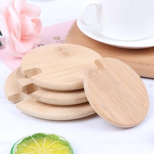 Wholesale Various Sizes Bamboo Cup Coffee Mug Jar Glass Cans Wooden Lid Bottle Bamboo Cover Customized Rubber Seasoning Sealed