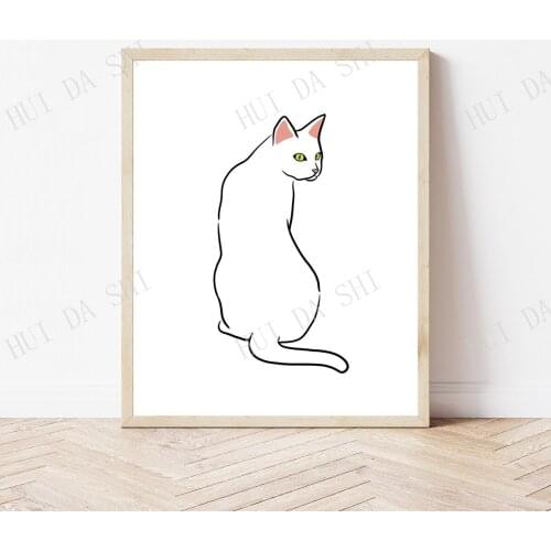 White cat, art print poster, Cat print, Cat portrait drawing, Cat poster, Cat mural decoration, Portrait Bedroom wall decoration