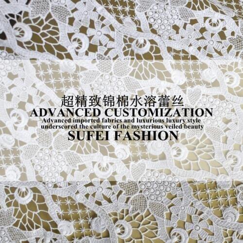 120cm wide geometry embroideried white acrylic cotton cut-out water soluble lace wedding dress cheongsam fabric S135